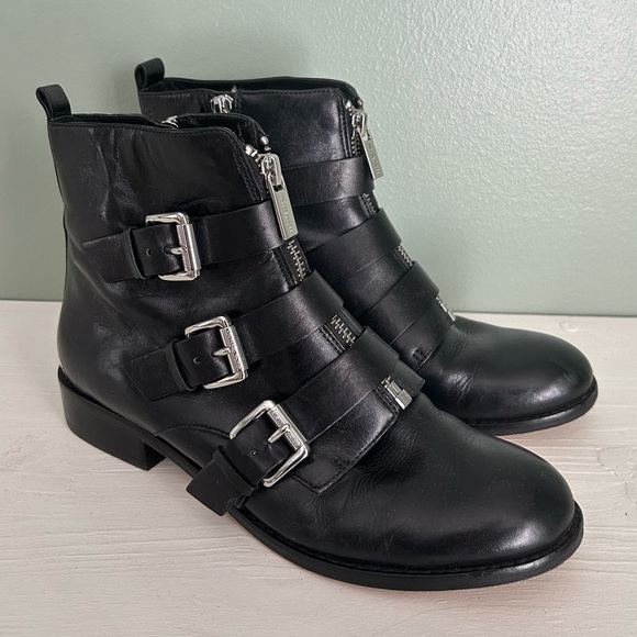 Michael Kors Leather Motto Booties with Buckles - Picture 1 of 7
